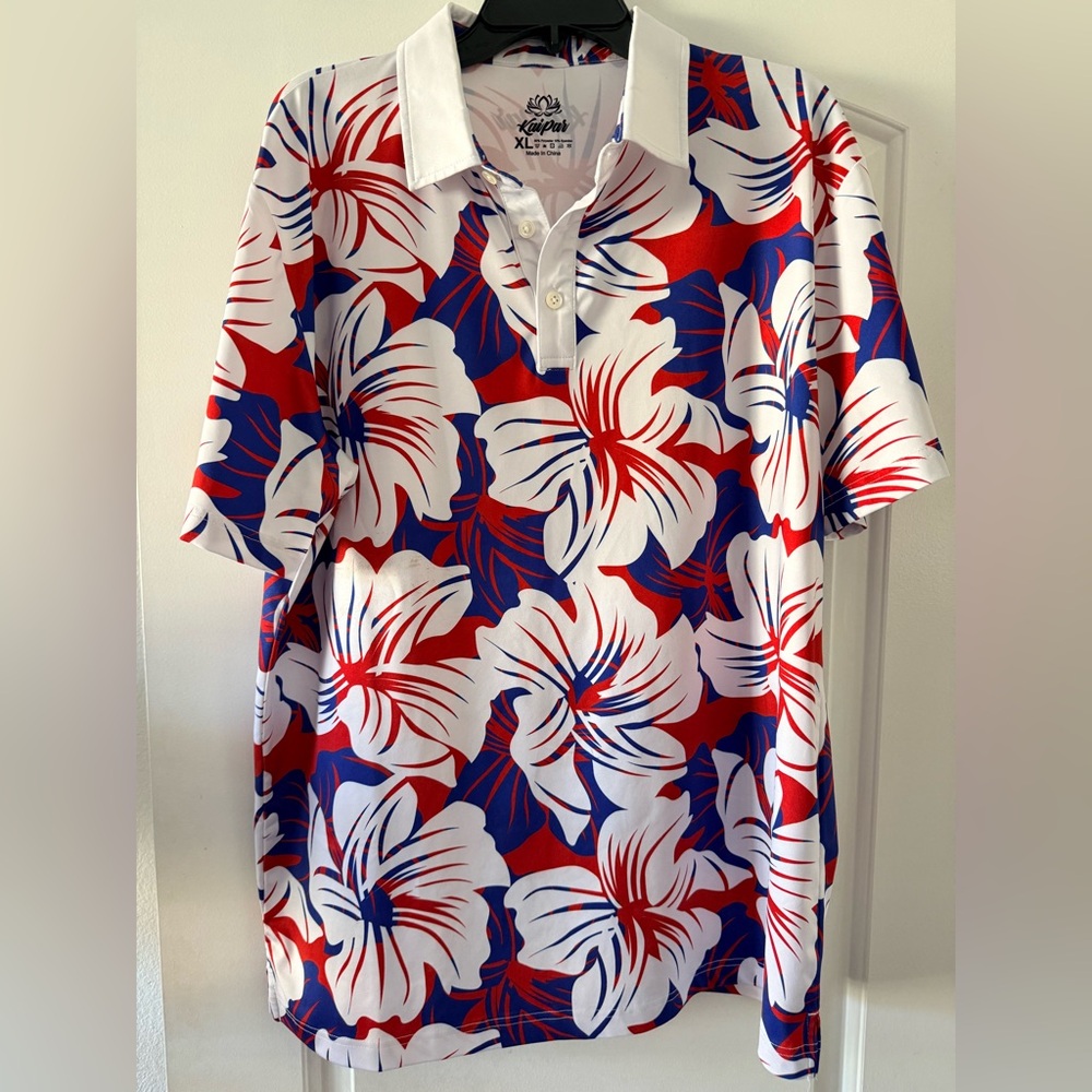 Men’s Kai Par golf polo size XL Red White and blue Hawaiian